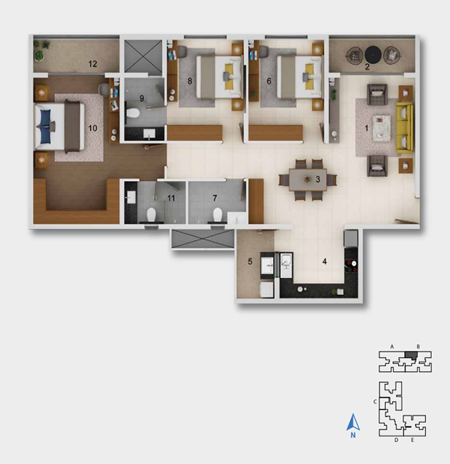 3 BHK Block B Floor Plan