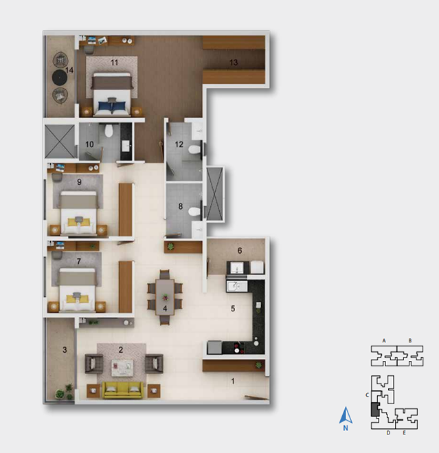 3 BHK Block D Floor Plan